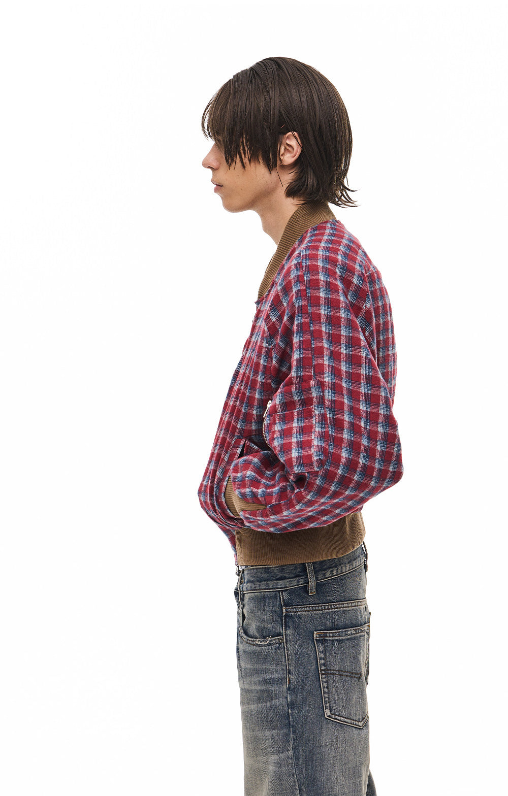 Suede Check Pattern Reversible Flight Jacket