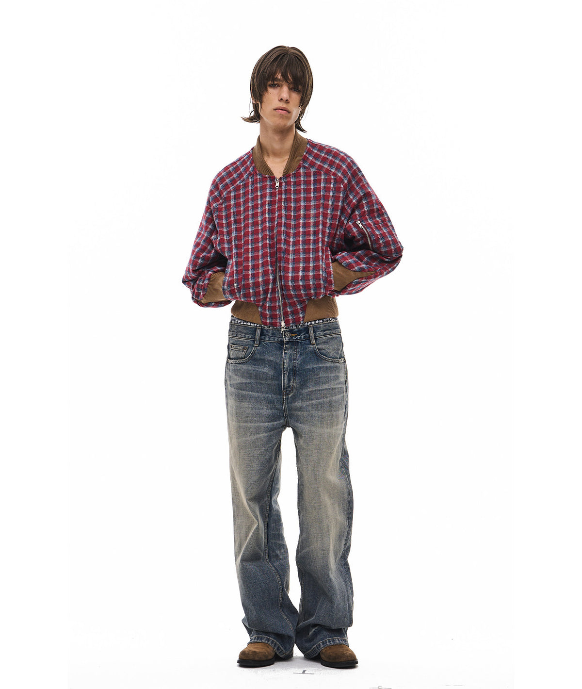 Suede Check Pattern Reversible Flight Jacket