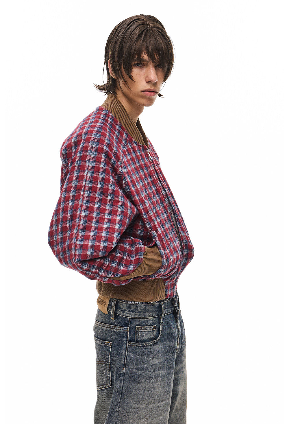 Suede Check Pattern Reversible Flight Jacket