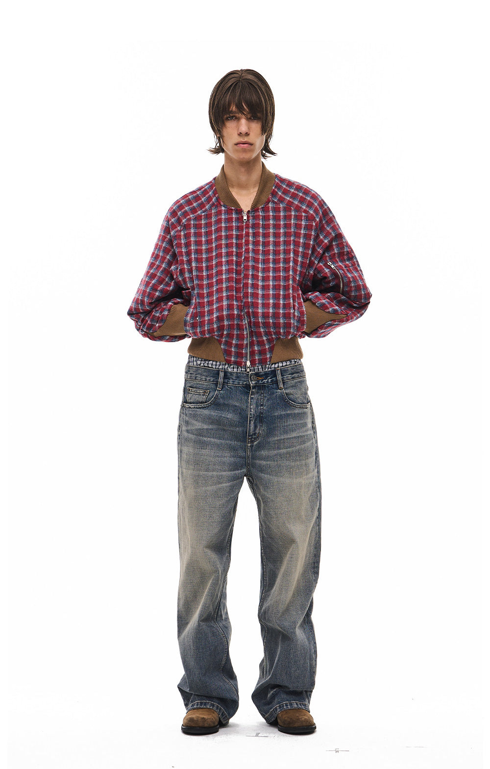 Suede Check Pattern Reversible Flight Jacket