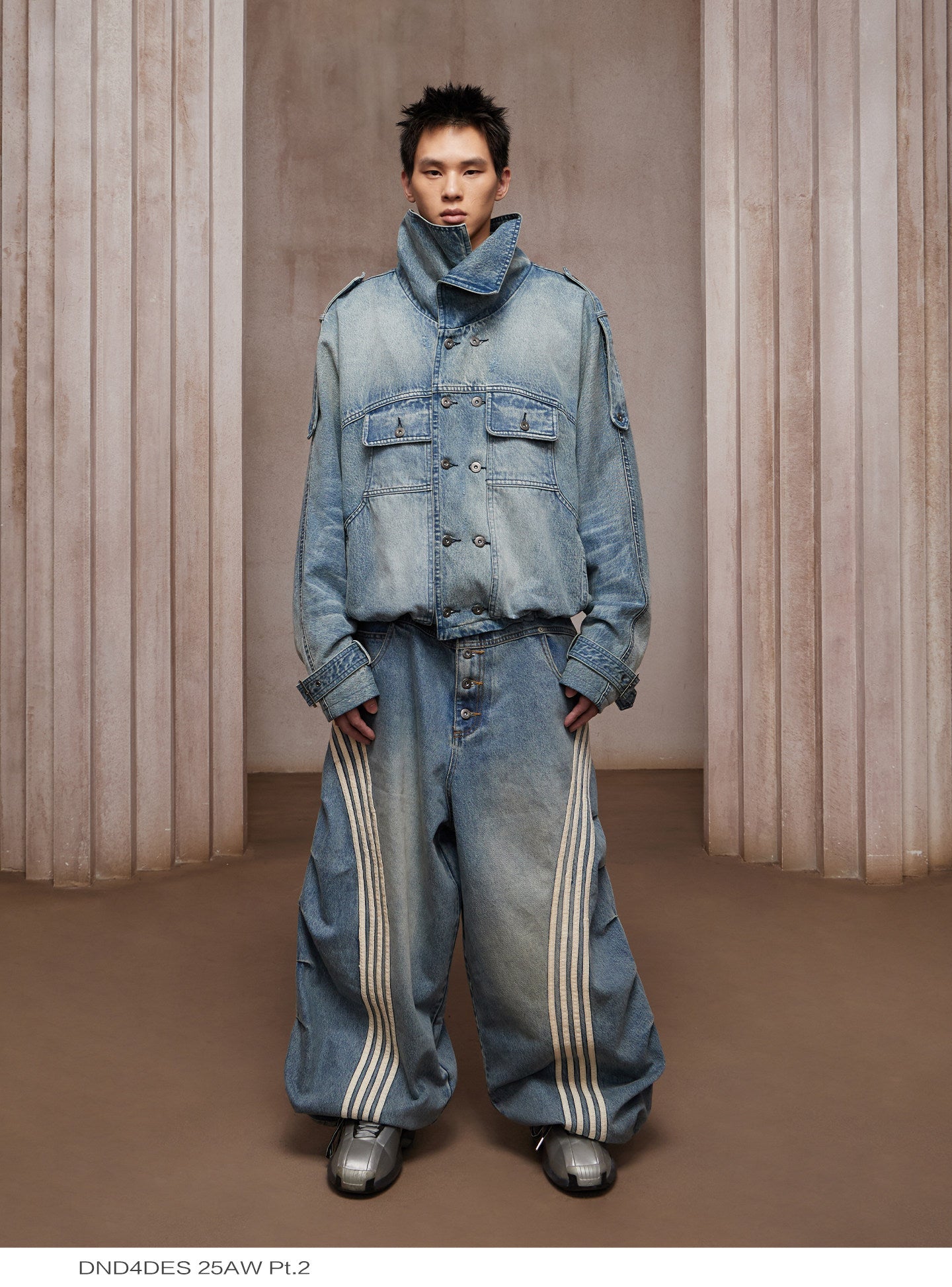 Double-Breasted Wide Denim Jacket