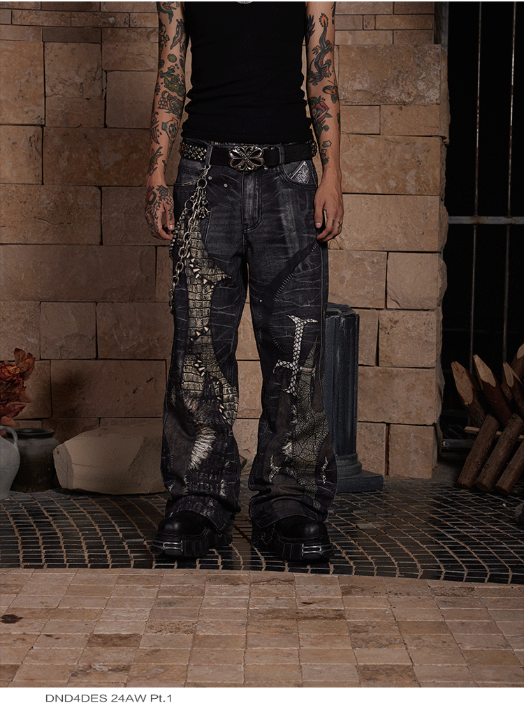 Digital Print Bootcut Straight Pants