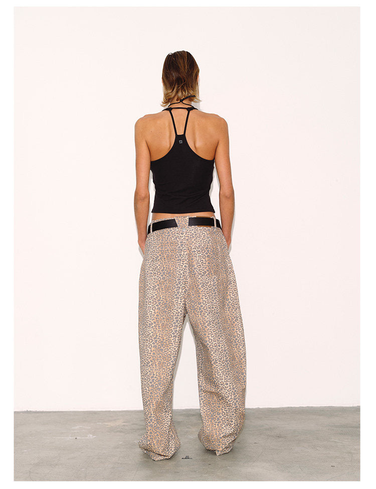 Gradient Leopard Print Baggy Pants