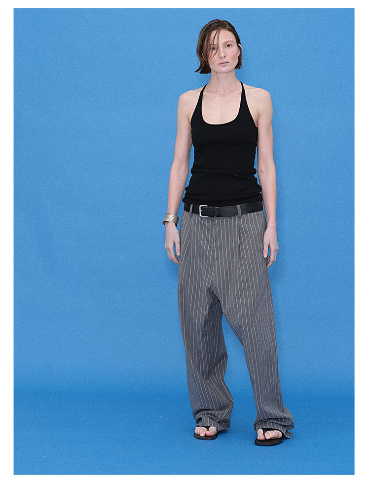 Striped Pleated Casual Pants