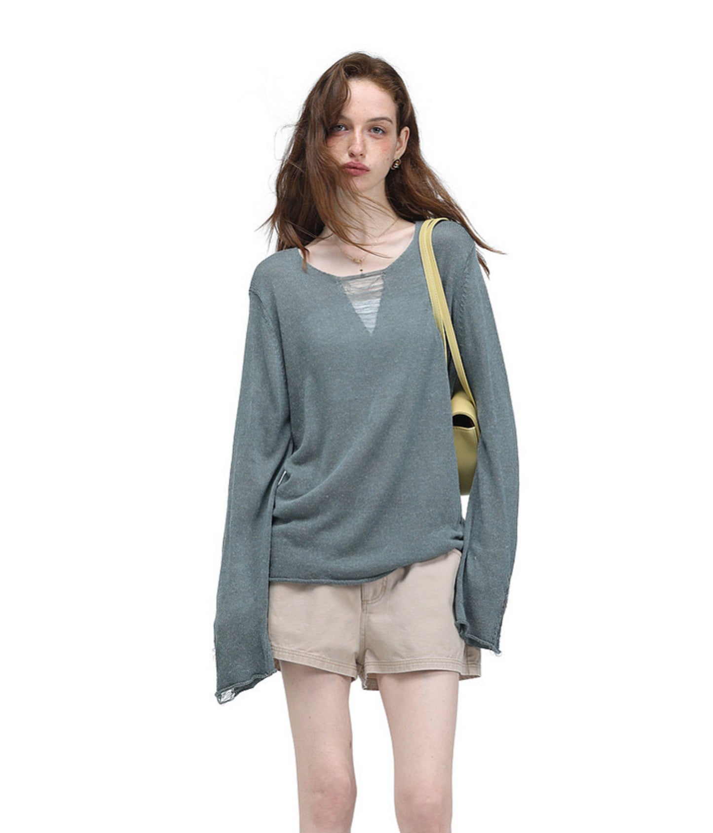 V-Neck Drawstring Lightweight Knit Shirt