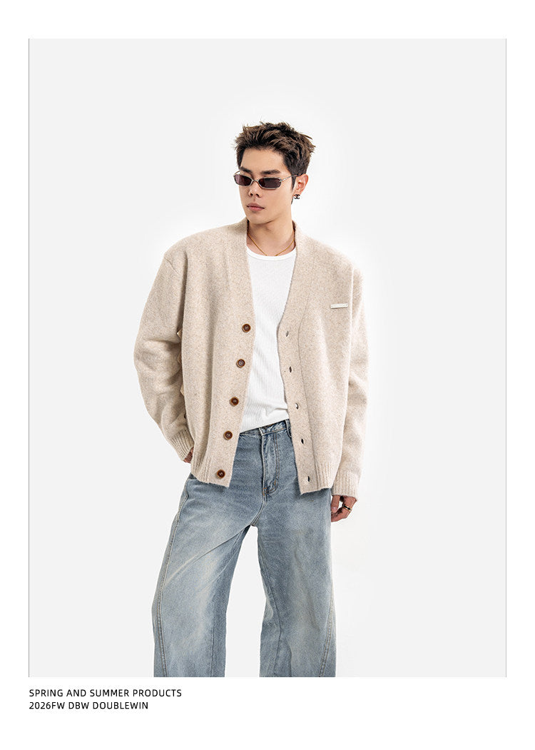 Curved Shoulder Pad Knit Cardigan