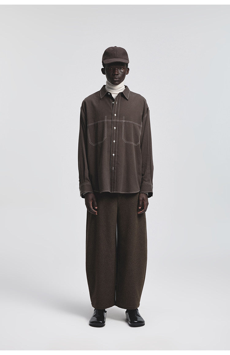 Stitch-Decorated Casual Shirt