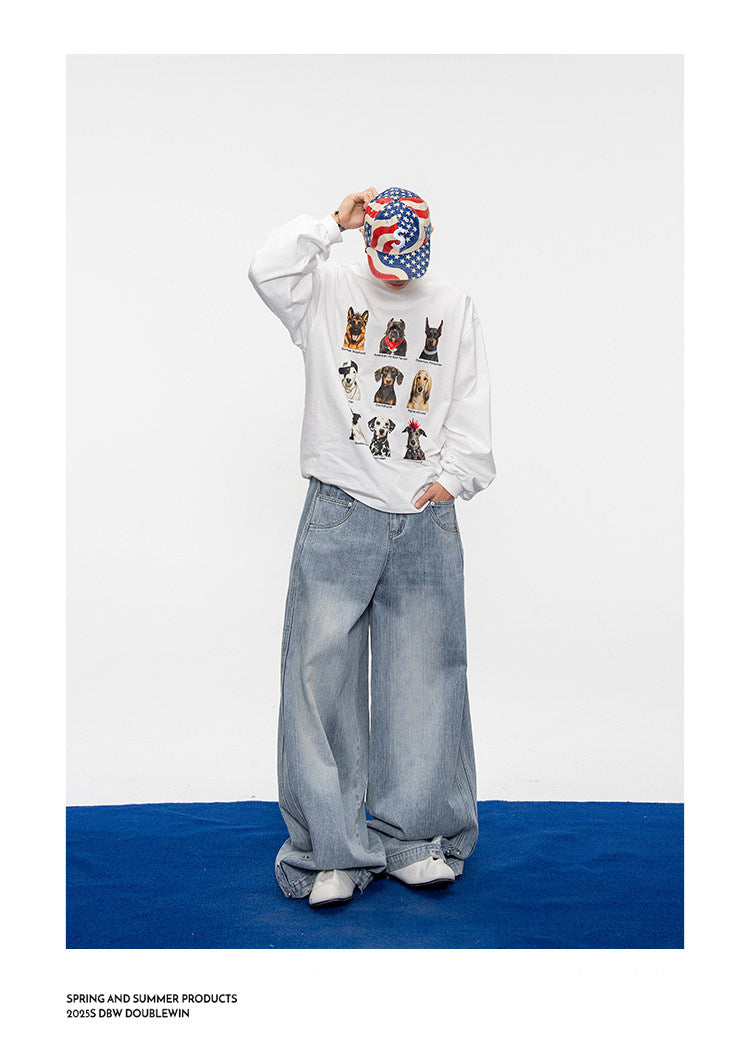 Puppy Print Drop-Shoulder T-Shirt
