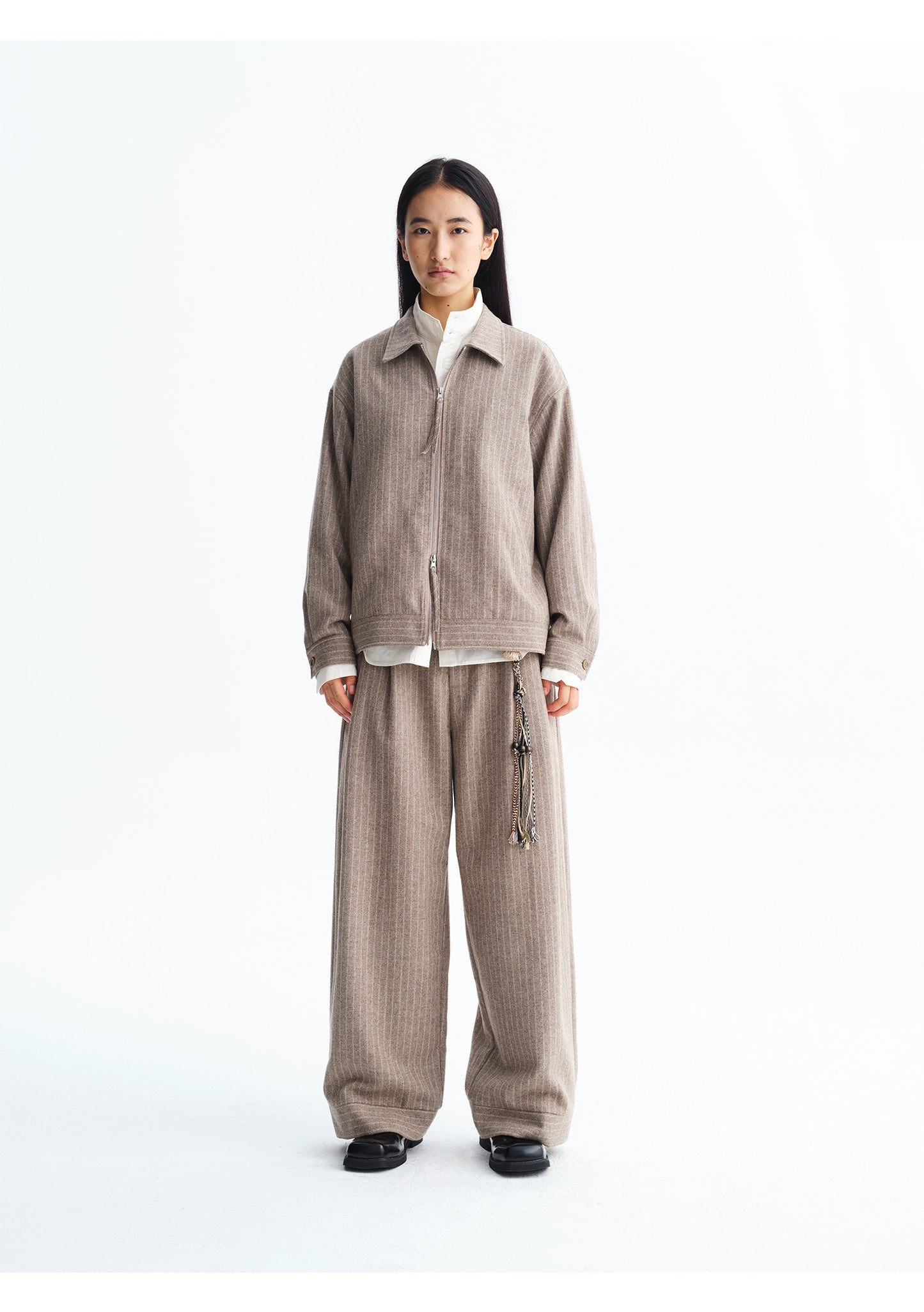 Striped Double-Zip Wool Jacket