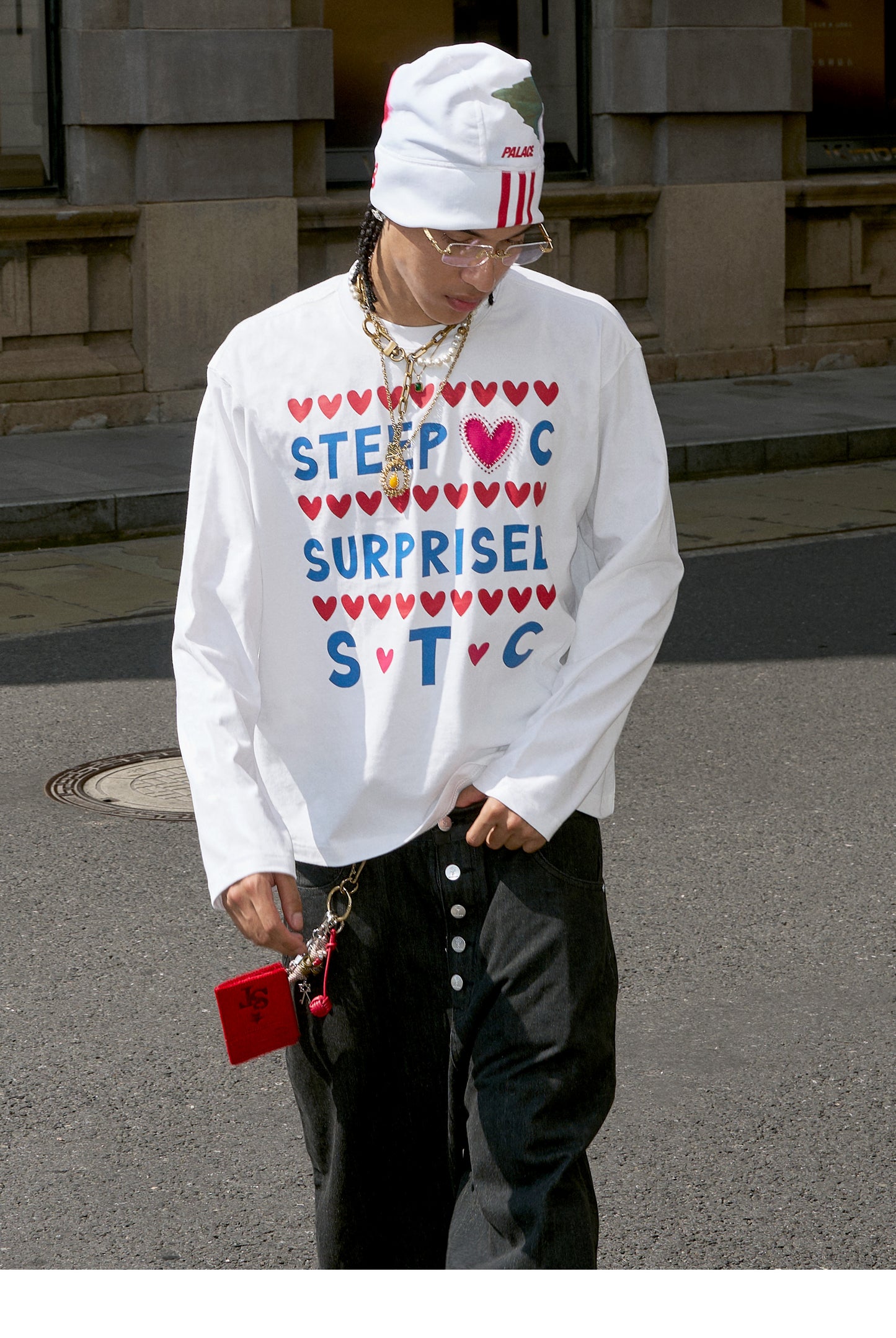 Hand-stitched detail printed T-shirt