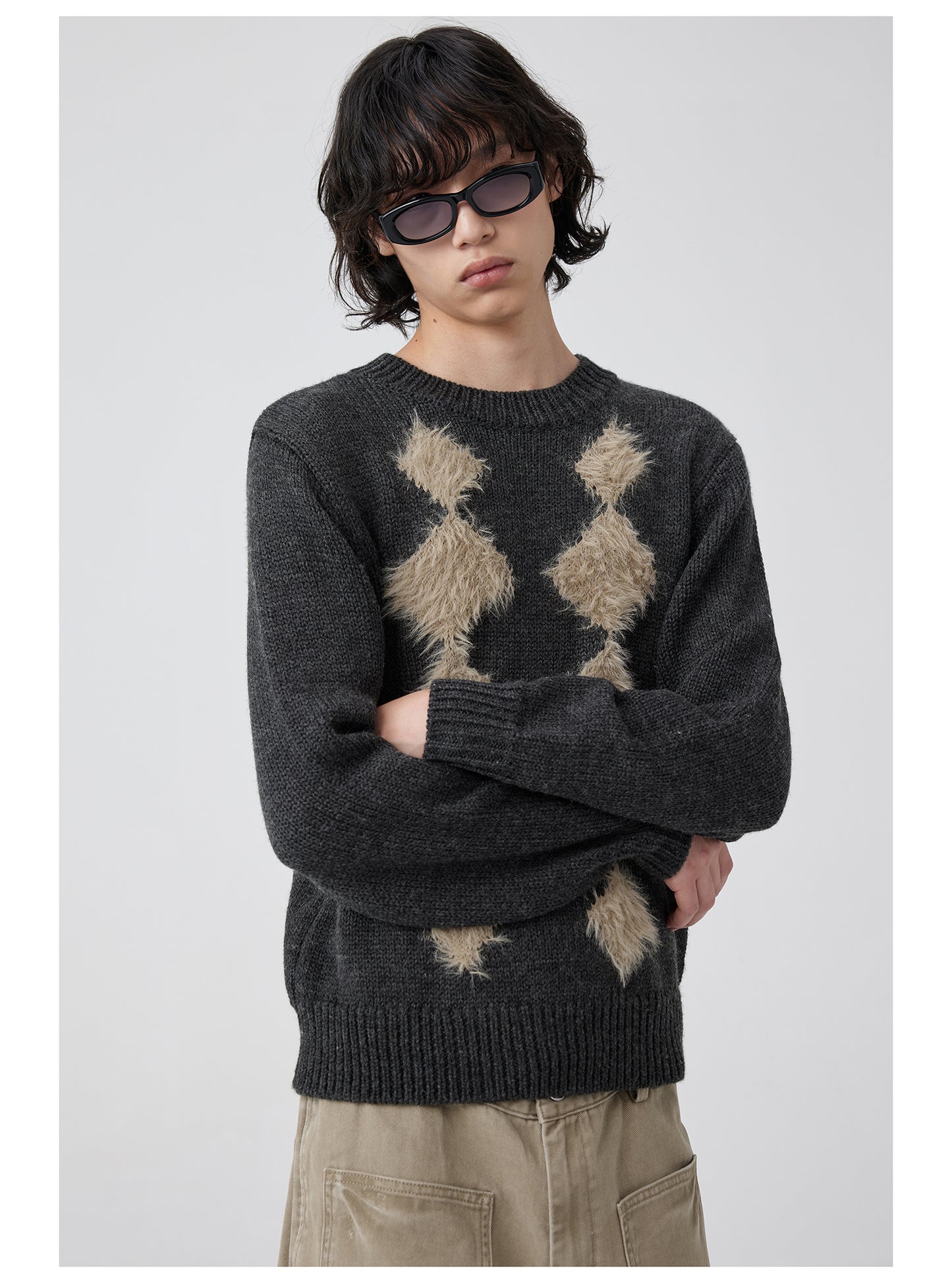 Crew Neck Argyle Sweater