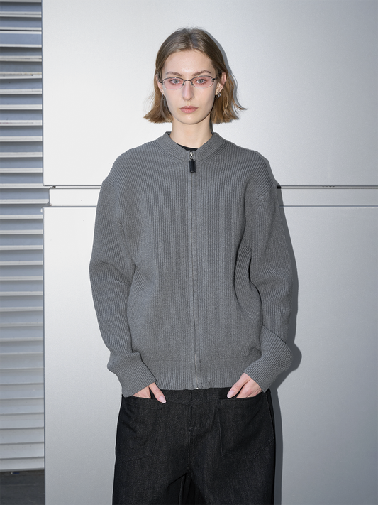 Crew Neck Zip-Up Cardigan