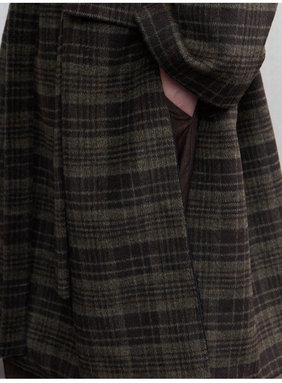 Long Wool Coat with a Check Pattern