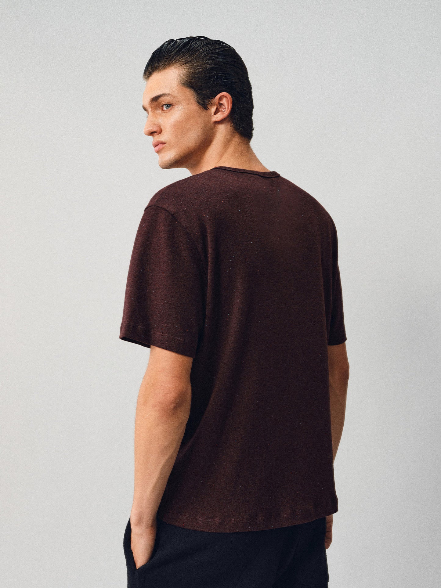 Henley-Collared Button-Down T-Shirt