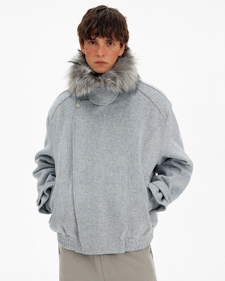 Deconstructed Faux Fur Collar Coat