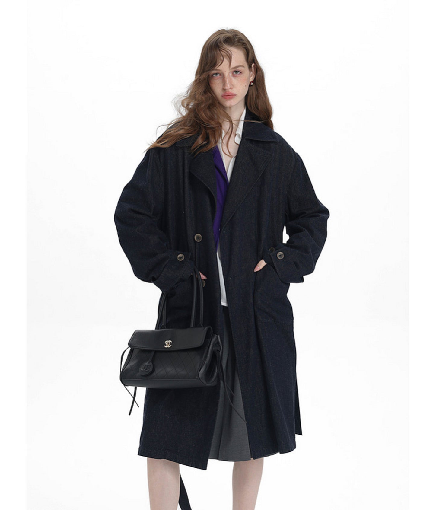 Linen-Blend Denim Trench Coat　
