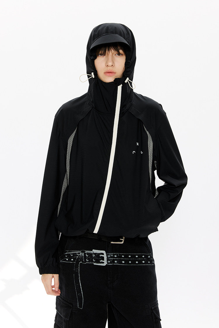 Diagonal Zip Hooded Sun Protection Jacket