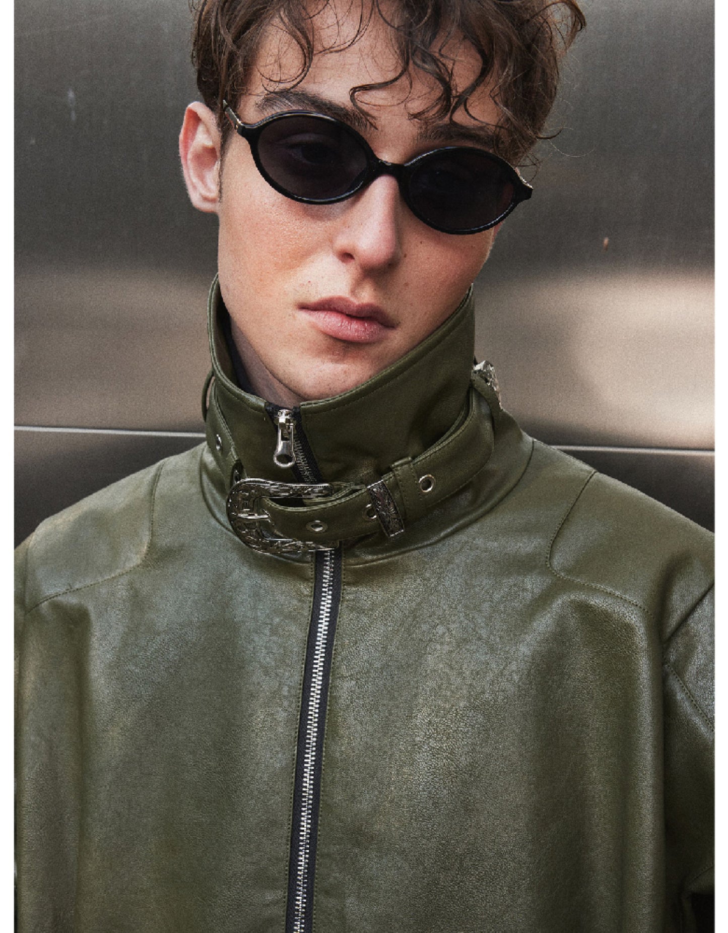 Metal Buckle Loose Leather Jacket