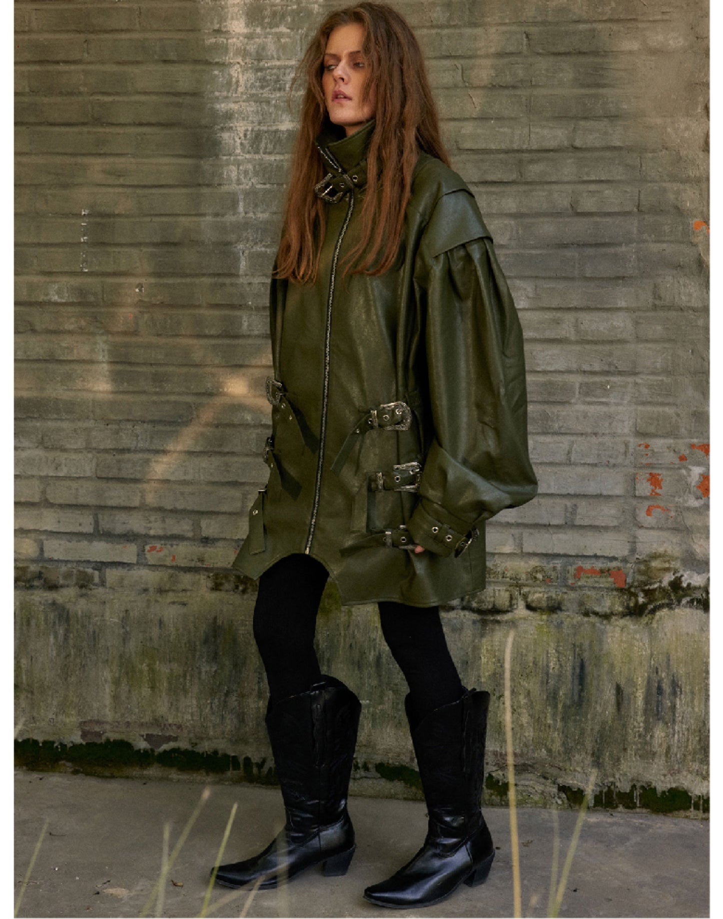 Metal Buckle Loose Leather Jacket