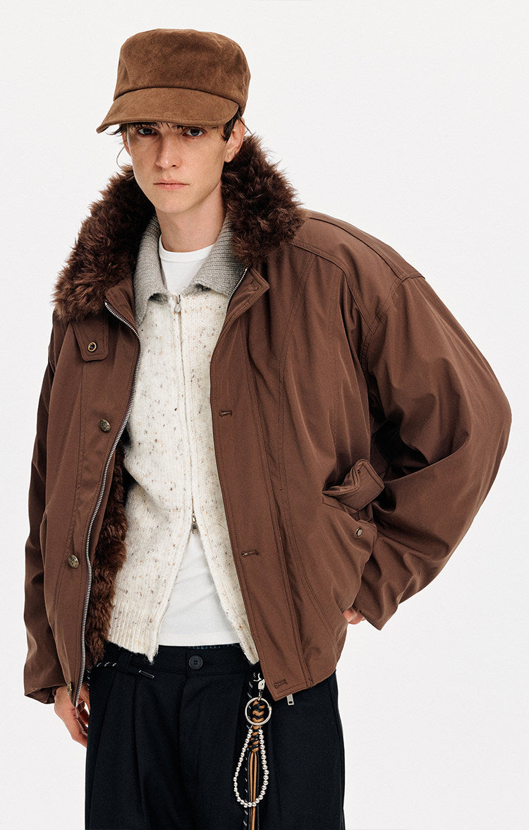 Unisex Loose-Fit Fur Collar Jacket