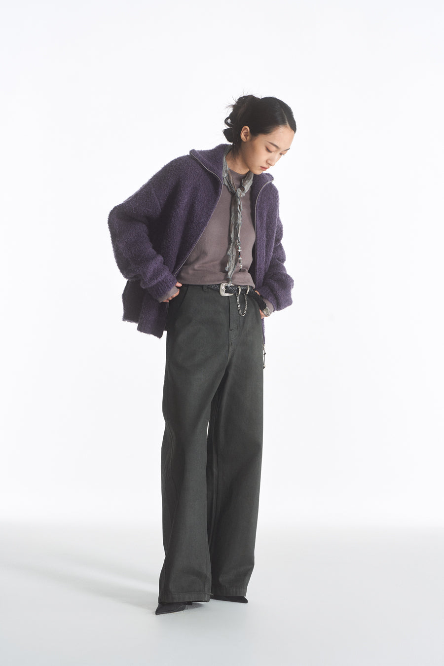 Wool blend zip cardigan