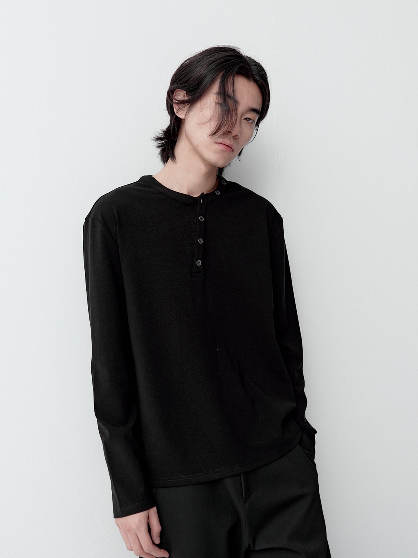 Distressed Henry-Neck T-Shirt