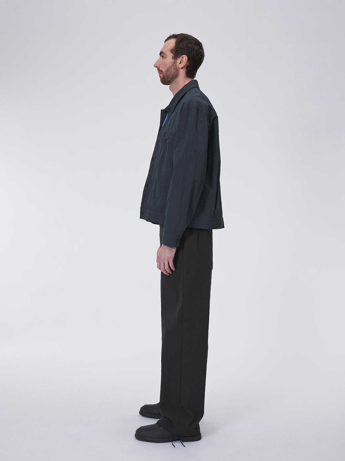 Short Wide Wrinkled Nylon Jacket