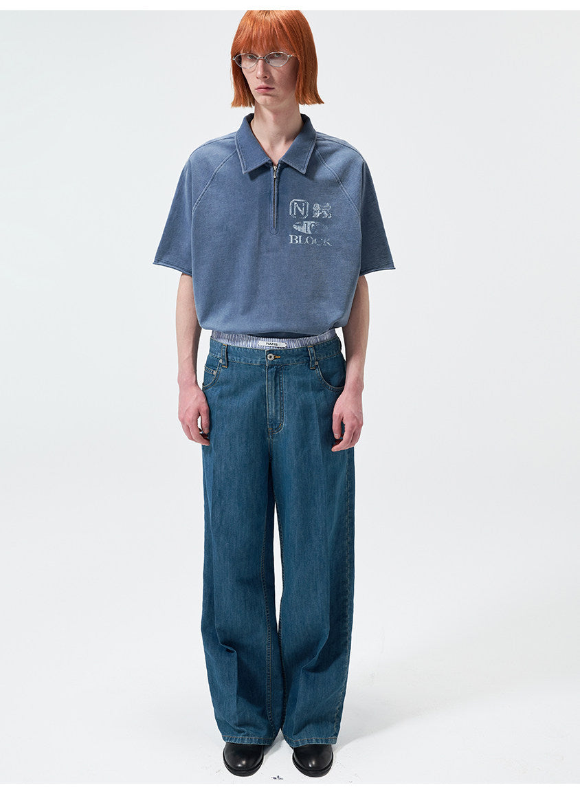 Open-Front Collar Polo Shirt