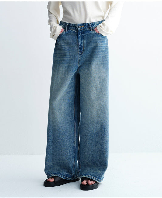 Wash-Damaged Wide-Leg Jeans