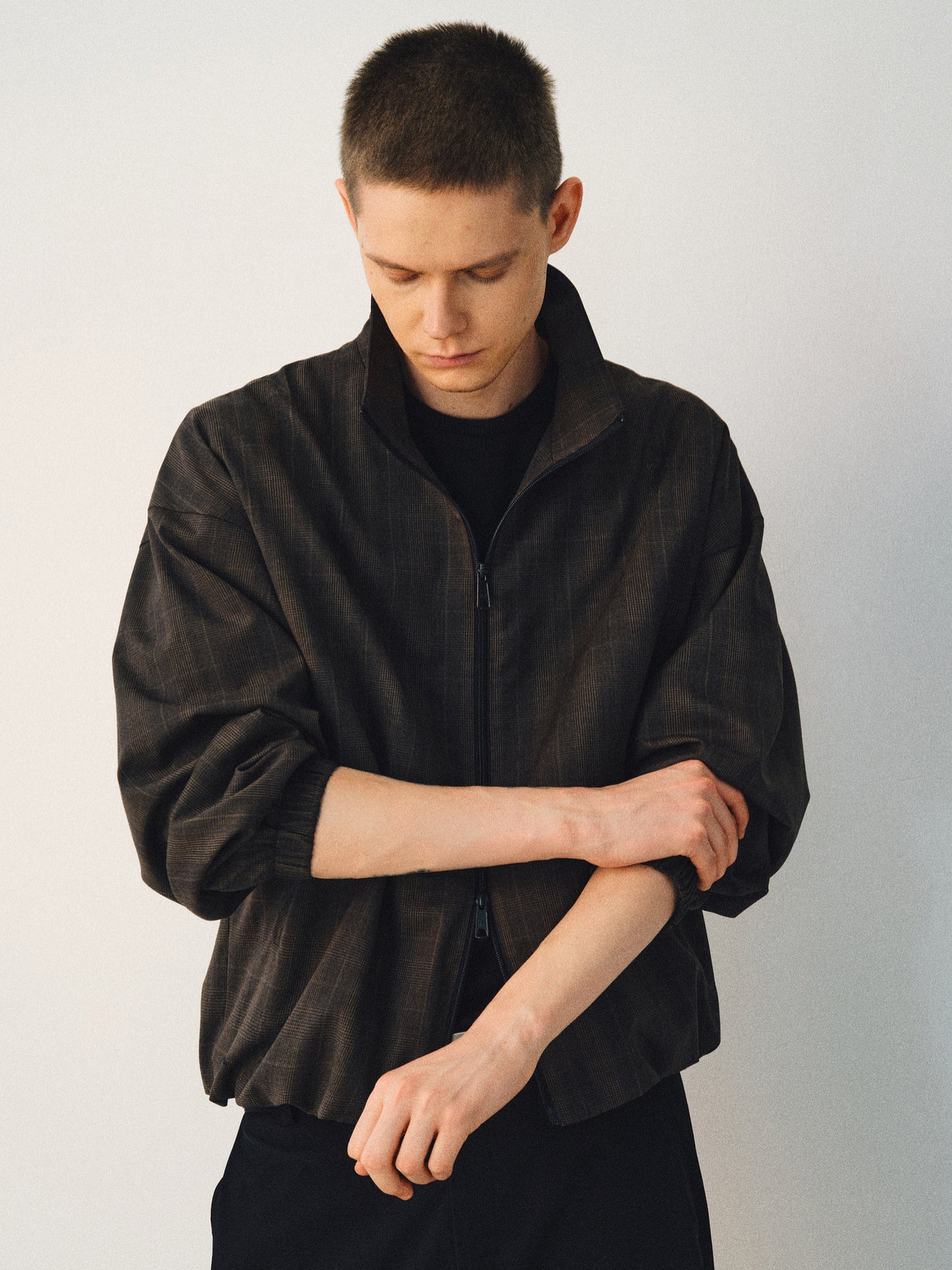 Dark Check Stand Collar Jacket