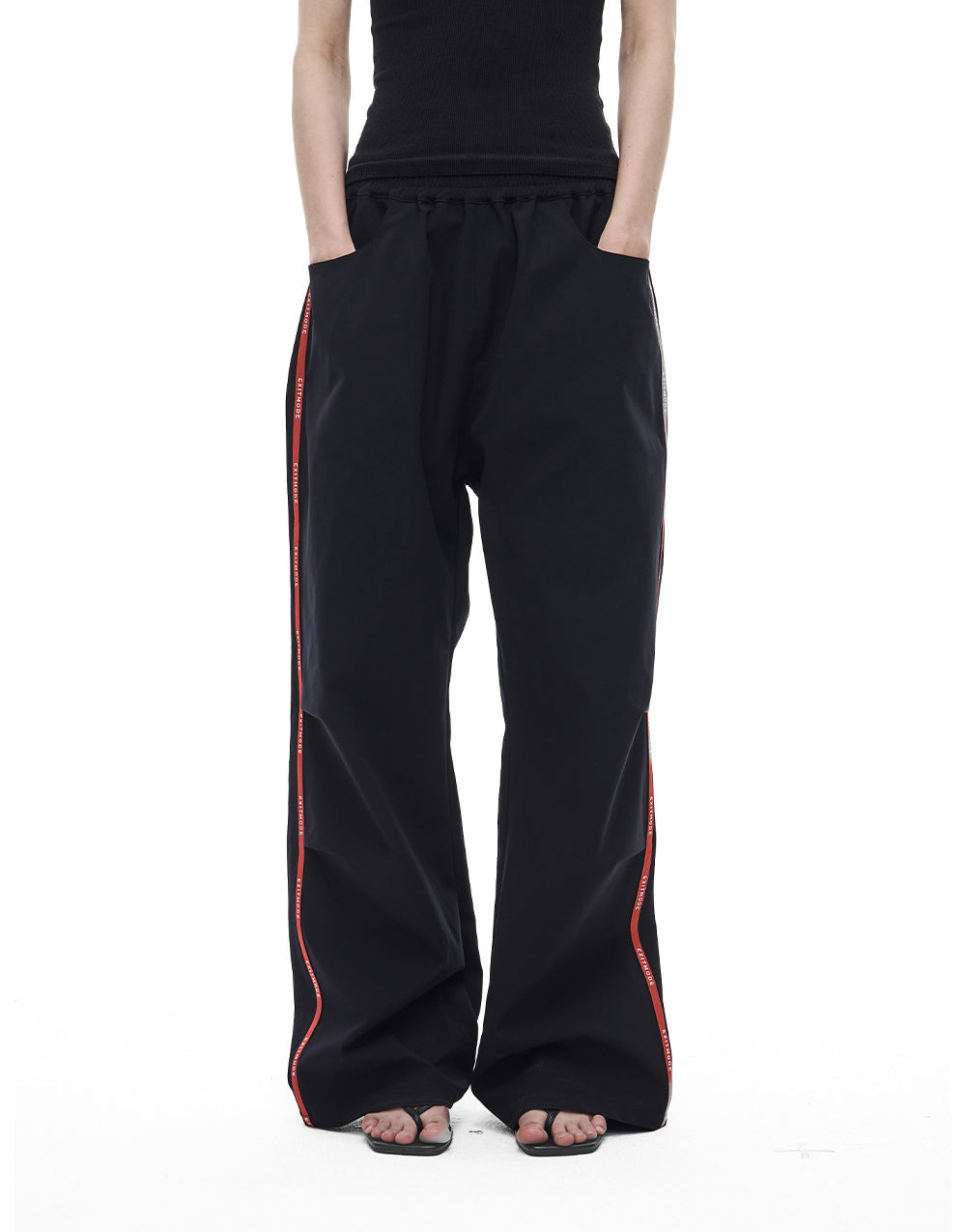 Casual Pants with Side Webbing and Pleats