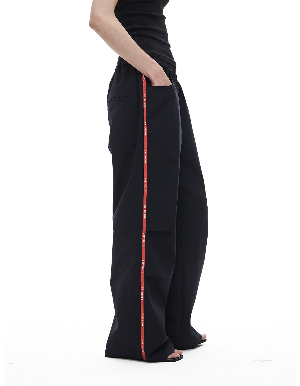 Casual Pants with Side Webbing and Pleats