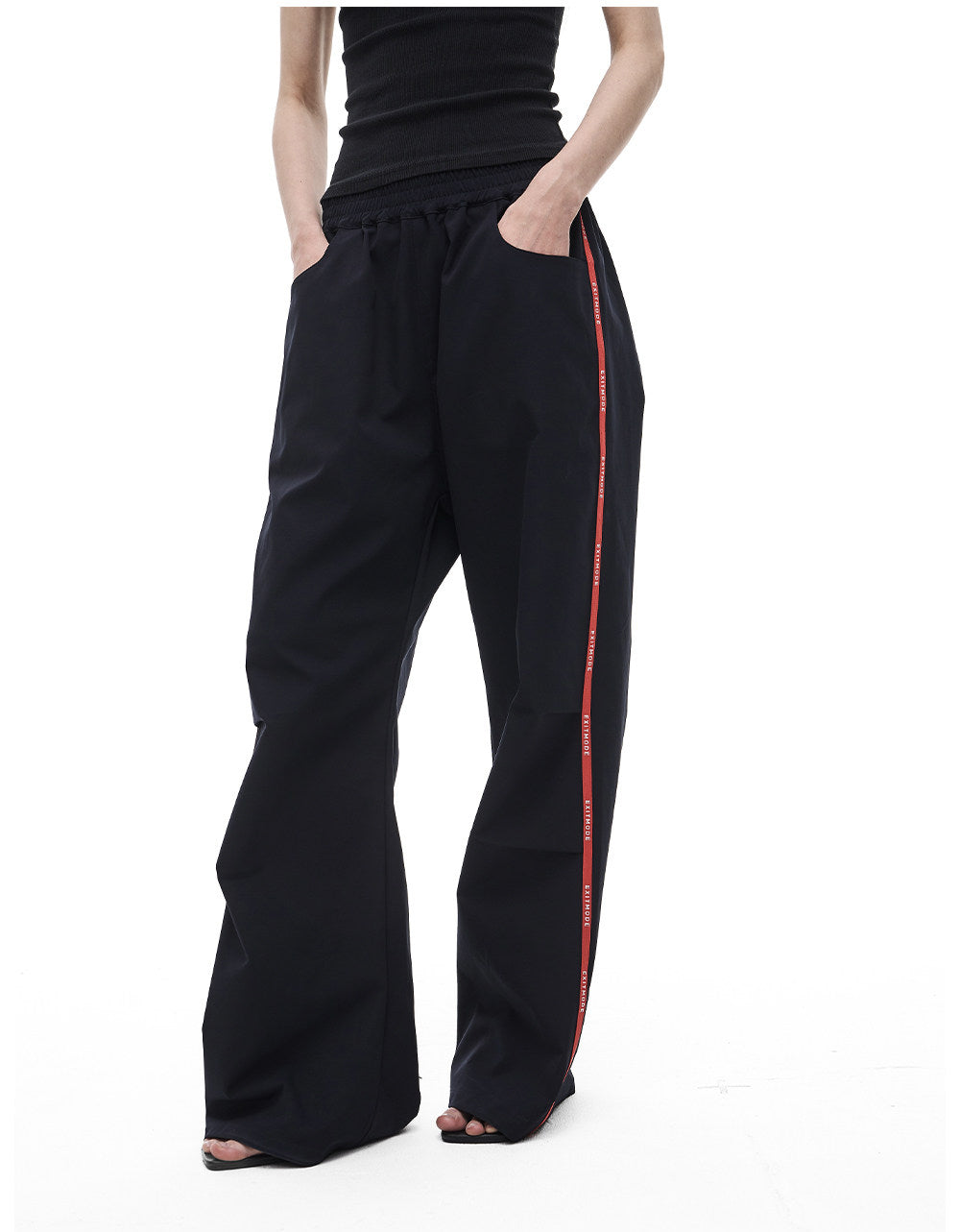 Casual Pants with Side Webbing and Pleats