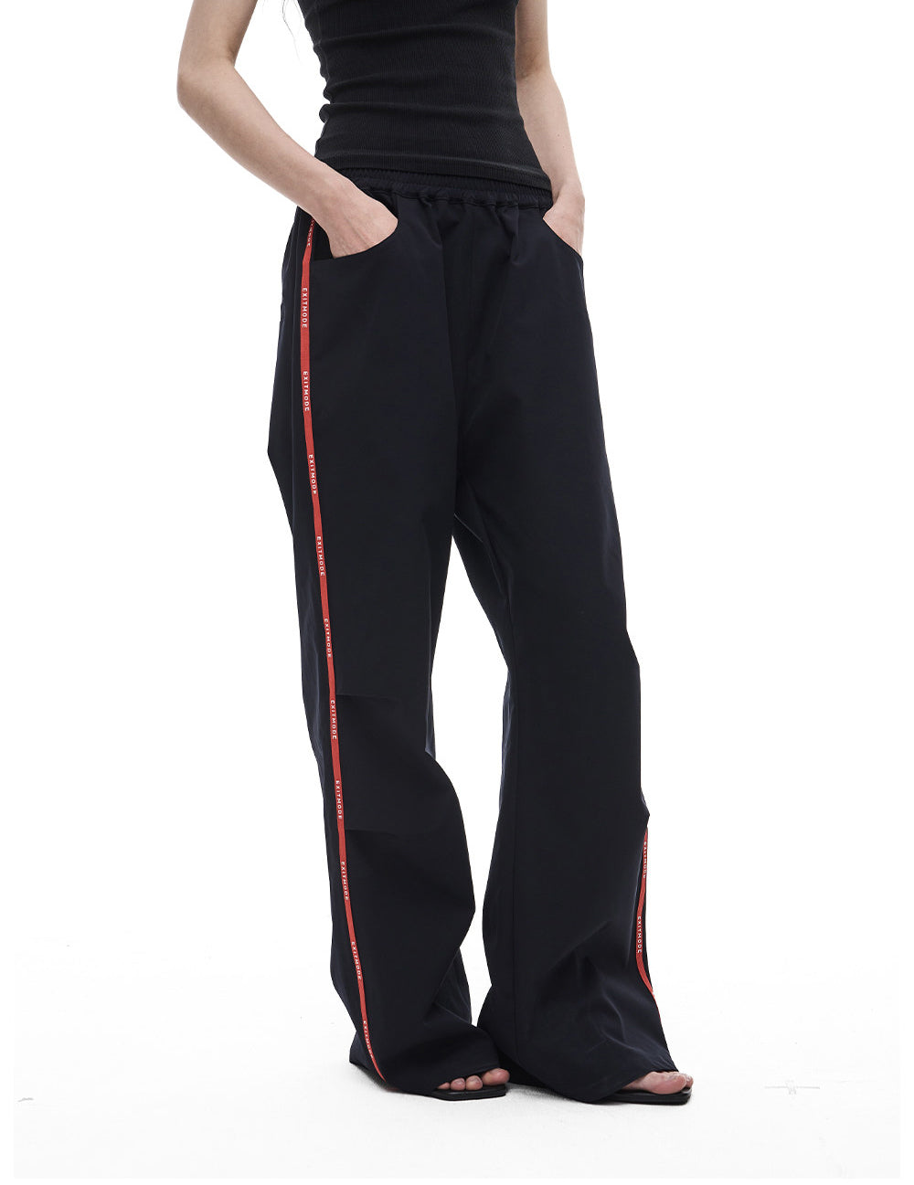 Casual Pants with Side Webbing and Pleats