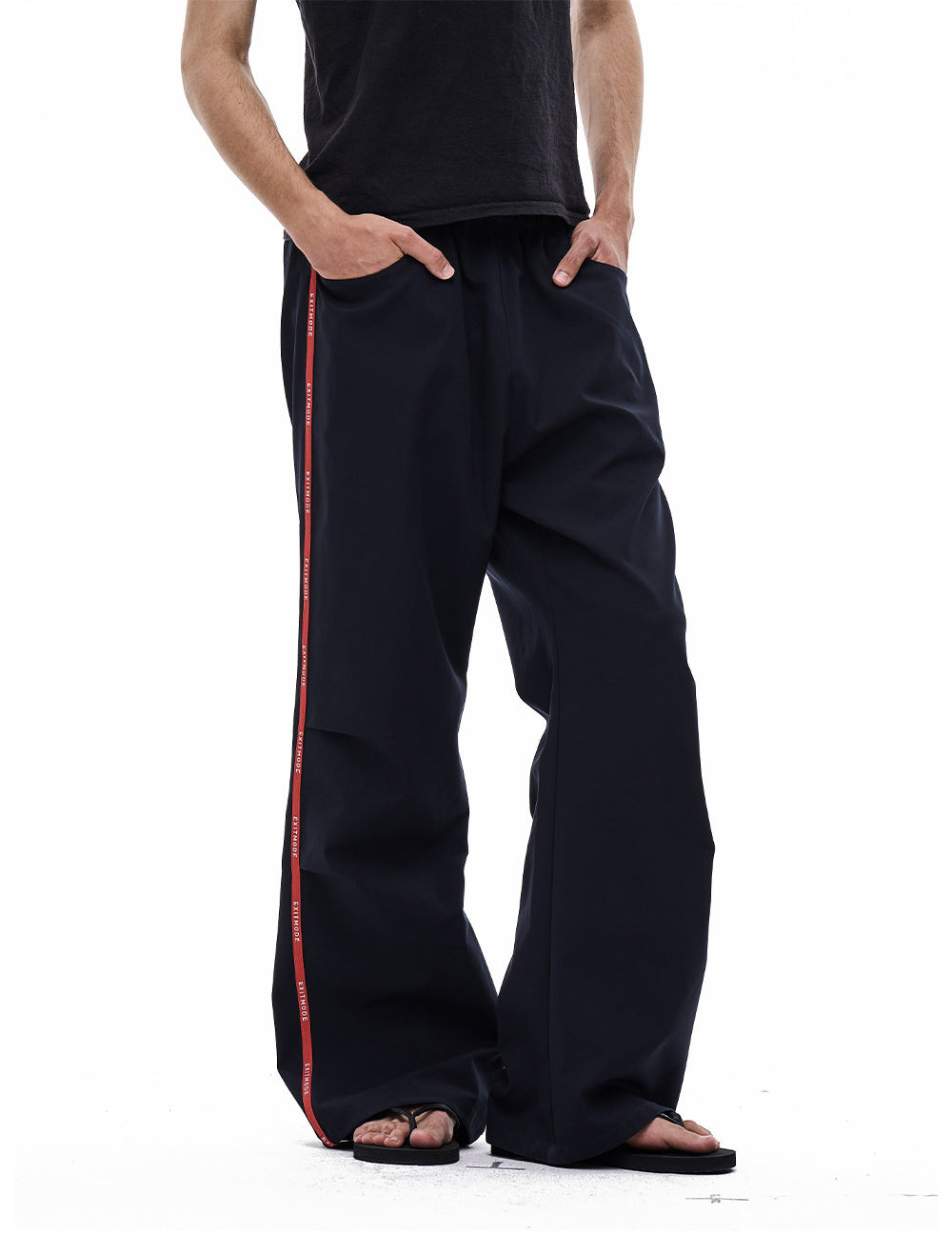 Casual Pants with Side Webbing and Pleats