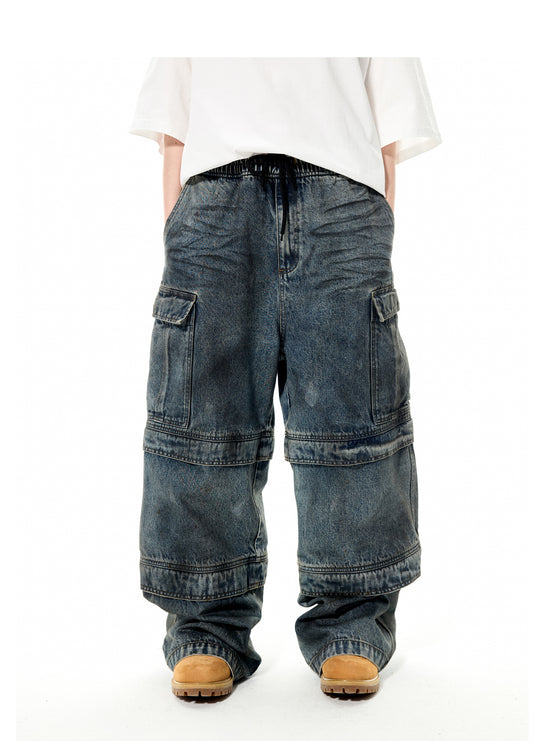 Washed Multi-pocket Detachable Denim Pants