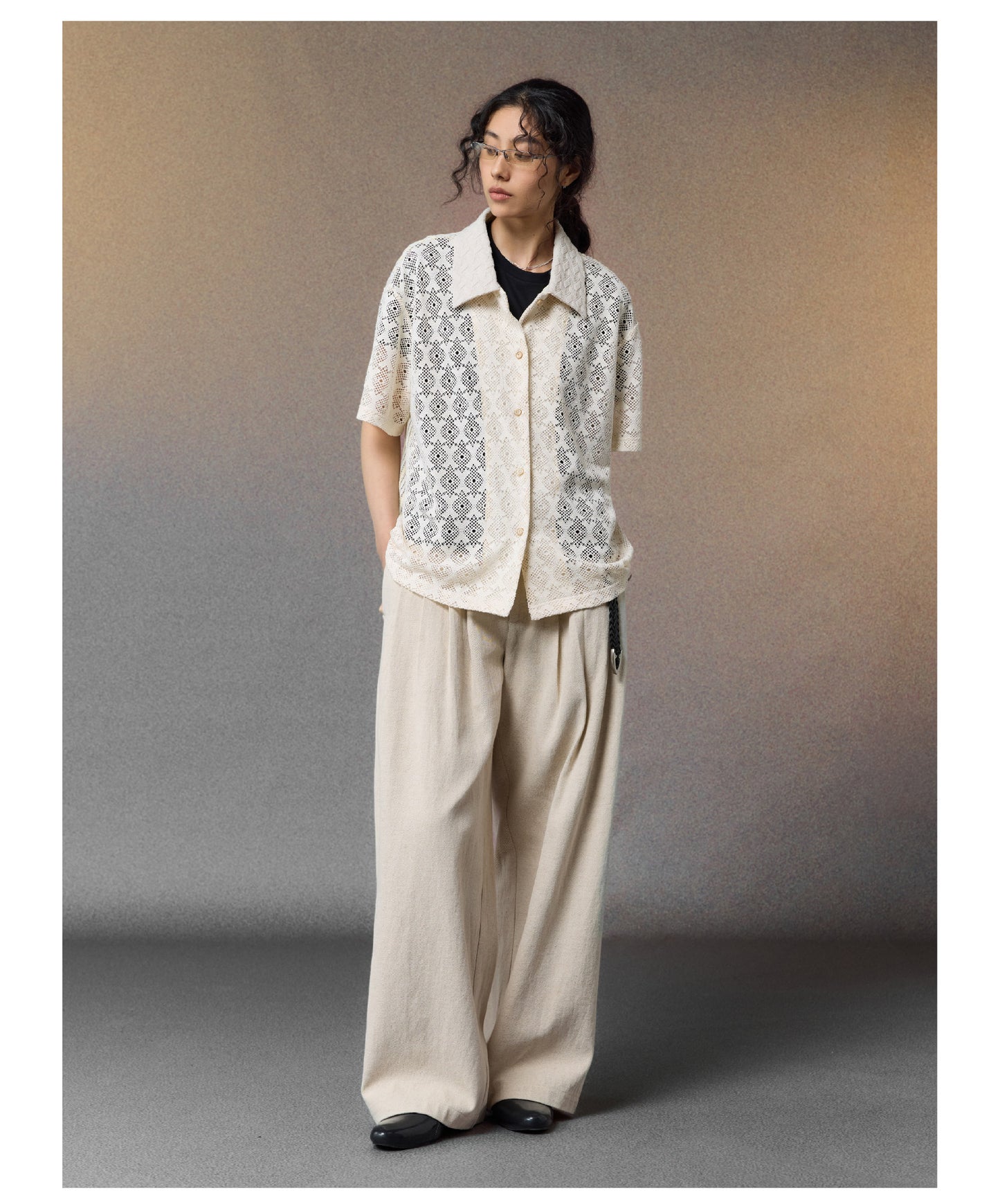 Diamond-Textured Hollow-Knit Shirt