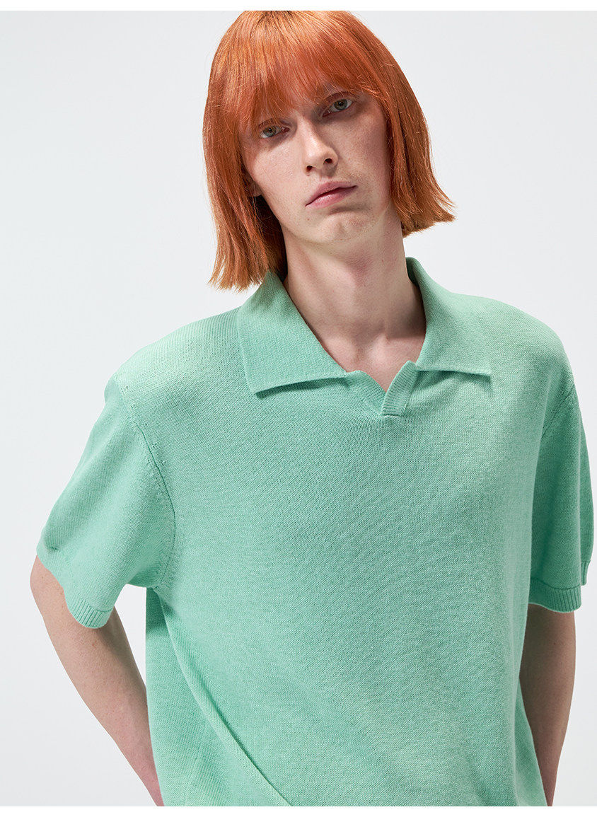 리넨 블렌드 칼라 니트 셔츠