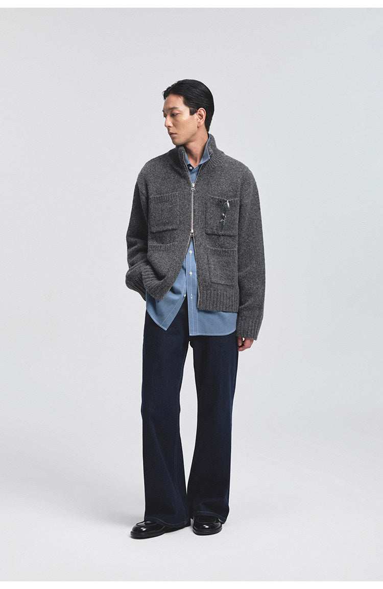 Turtleneck Multi-Pocket Cardigan