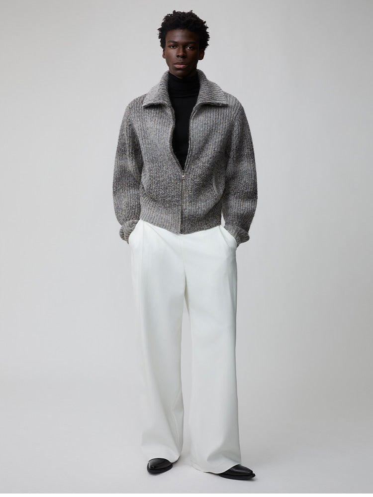 Loose-Fit Curved Sleeve Zip Cardigan