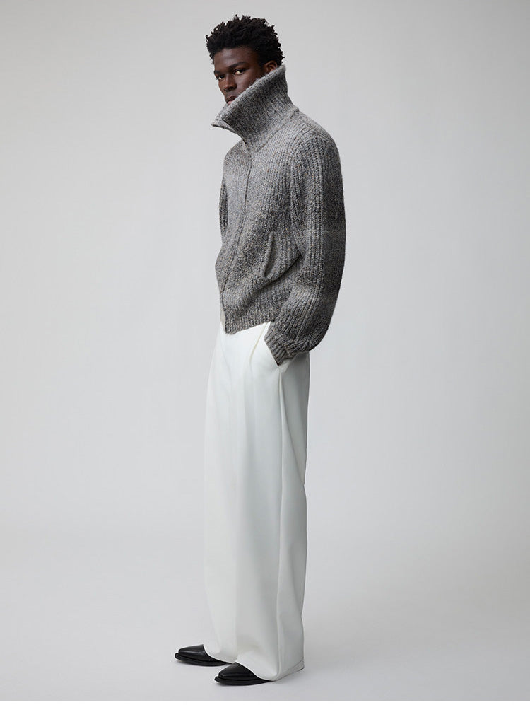 Loose-Fit Curved Sleeve Zip Cardigan