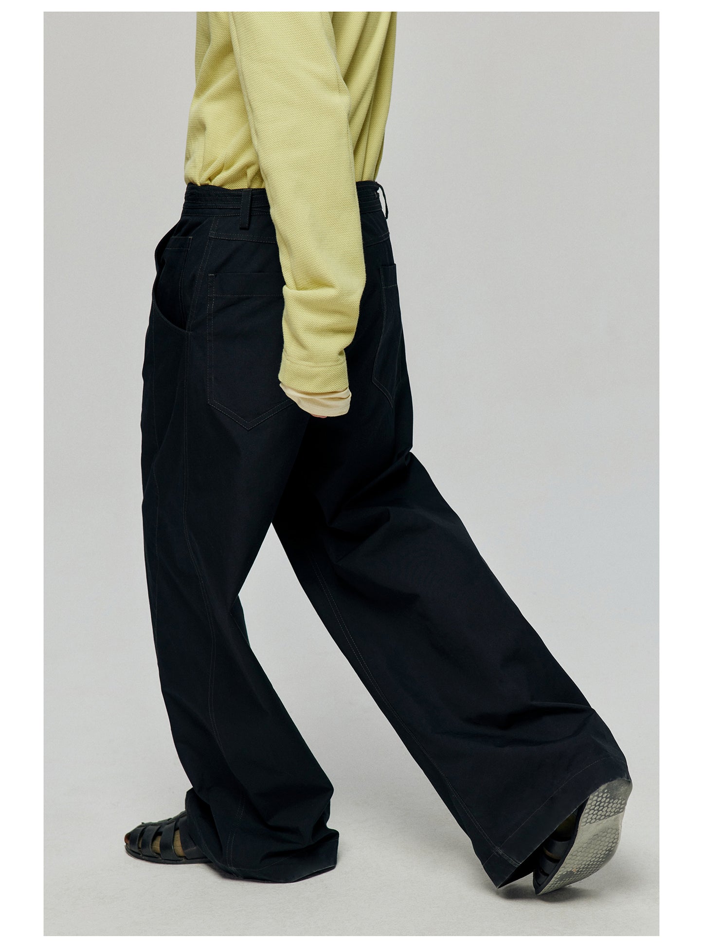 Contrast belt wide-leg casual pants