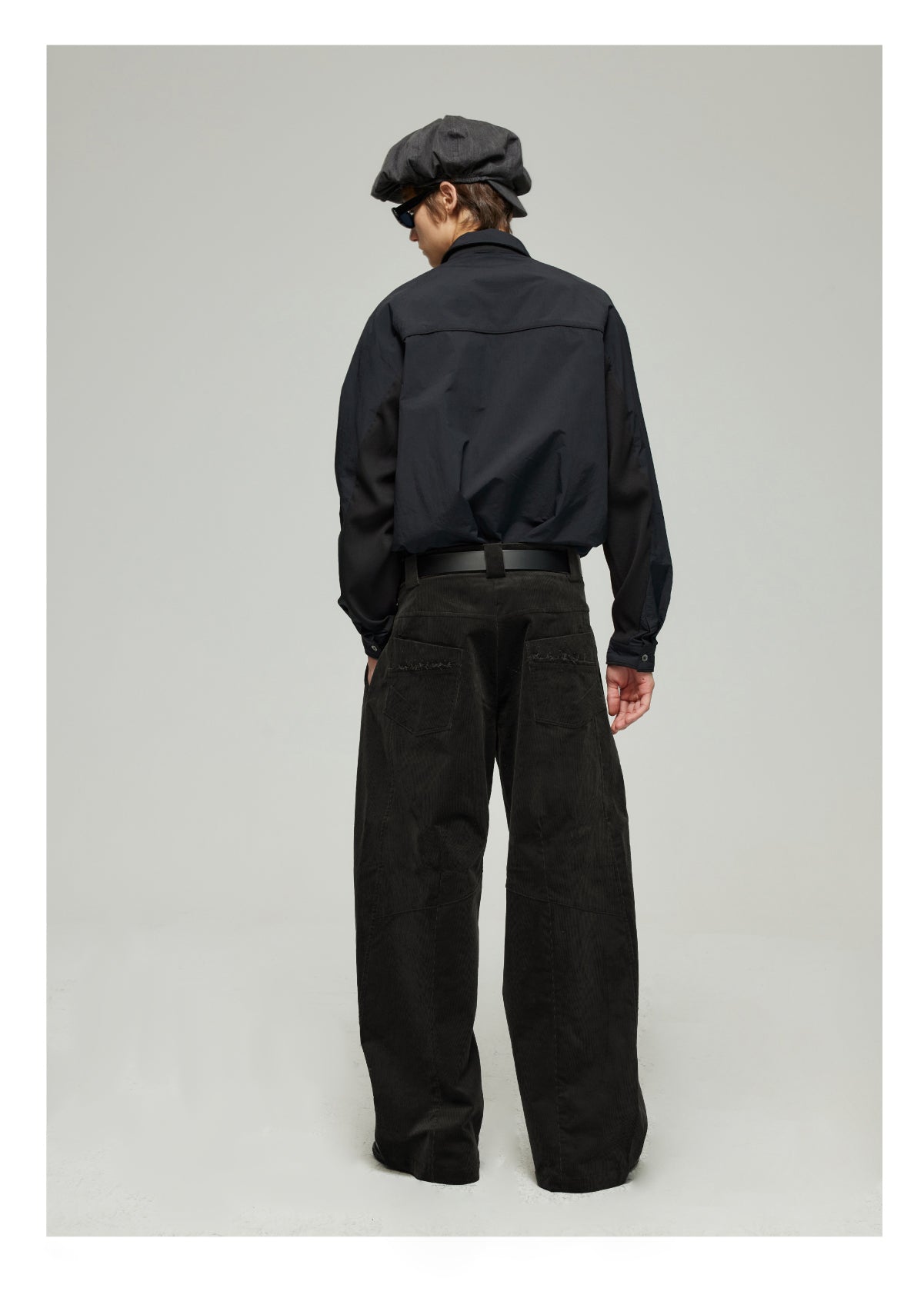 Multi-pleated corduroy casual pants