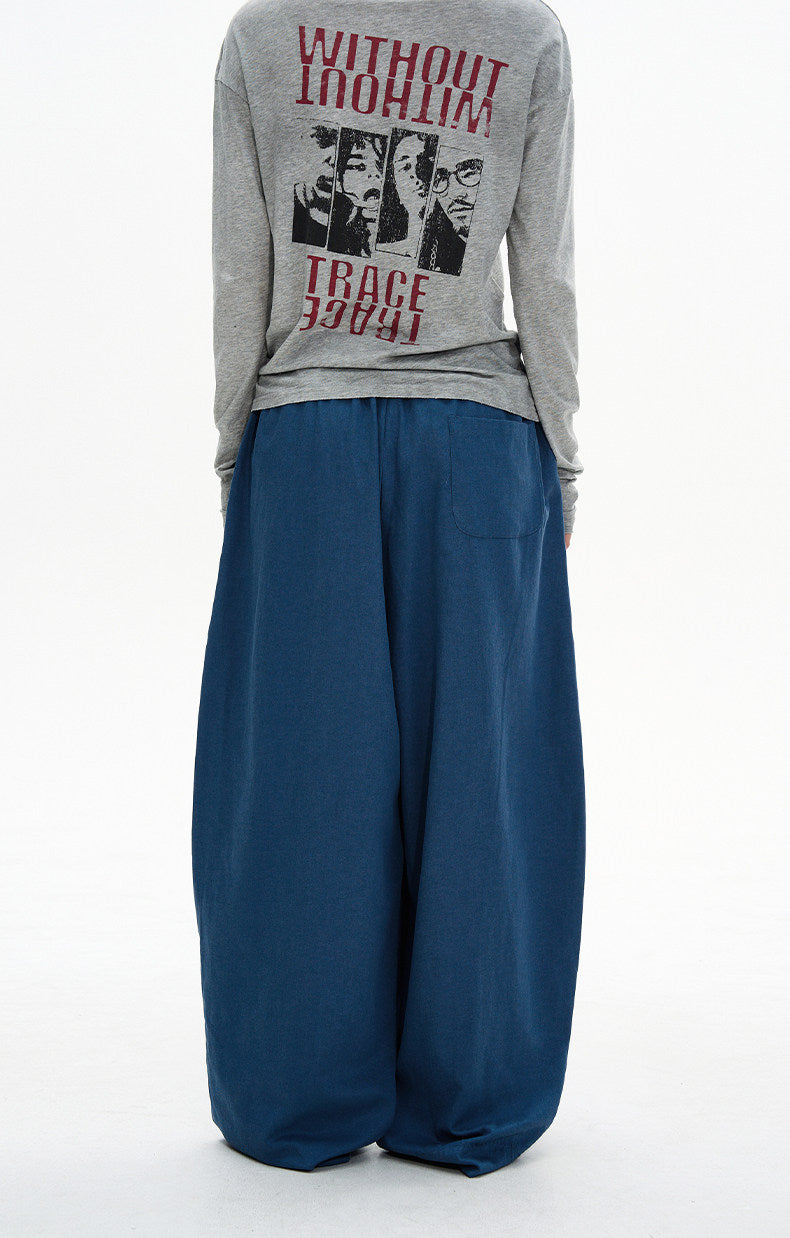 Drawstring Curved Wide-Leg Pants