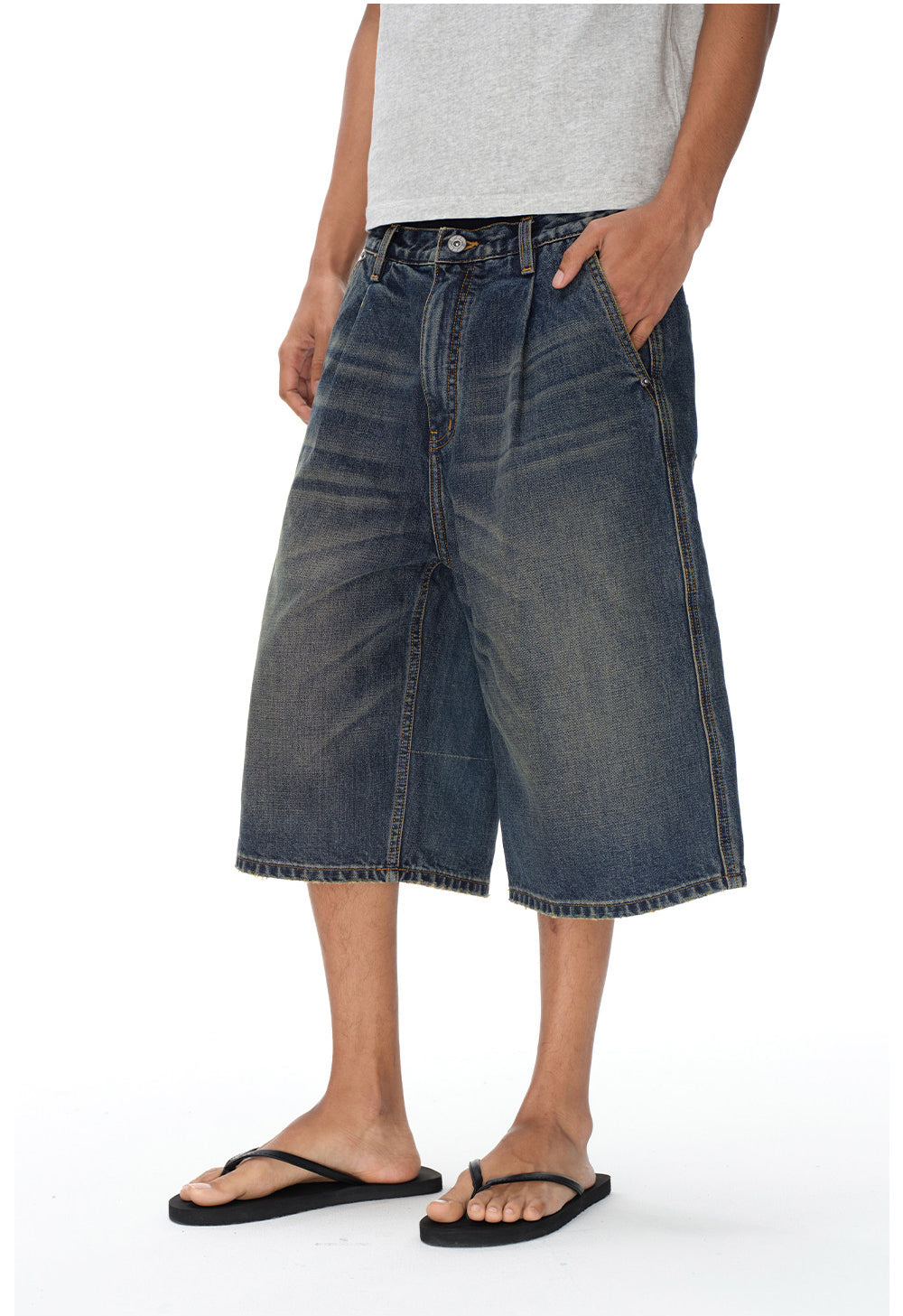Vintage-Wash Denim Shorts