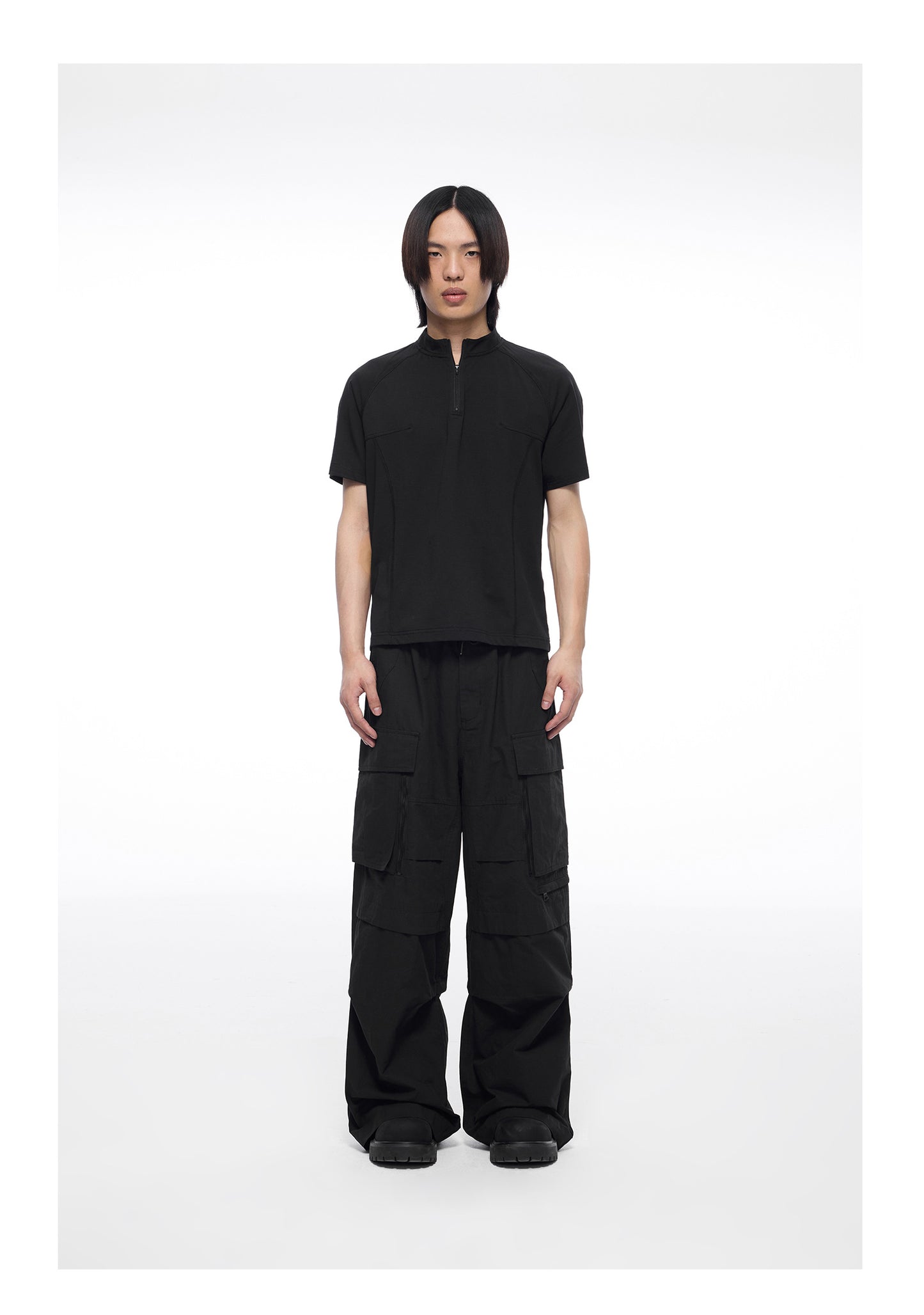 Multi-pocket pleated design paratrooper pants