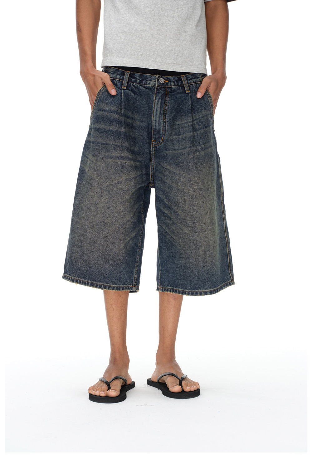 Vintage-Wash Denim Shorts