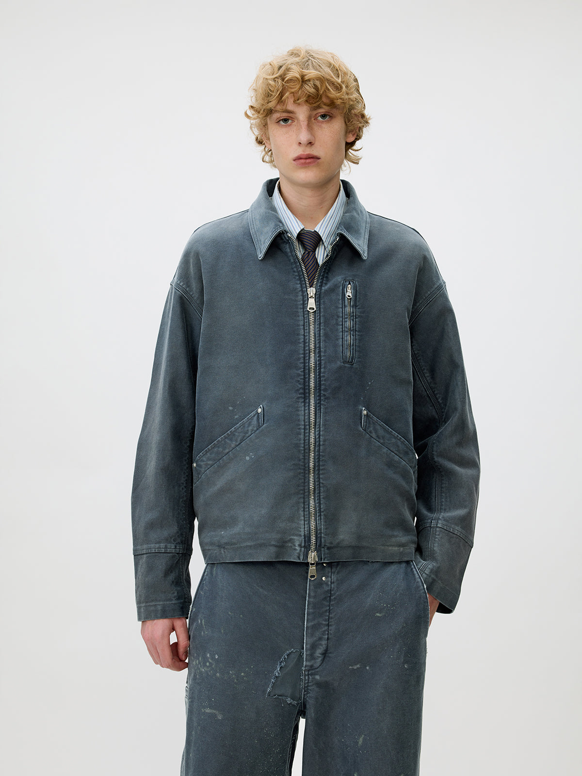 Distressed Zipper Short Jacket