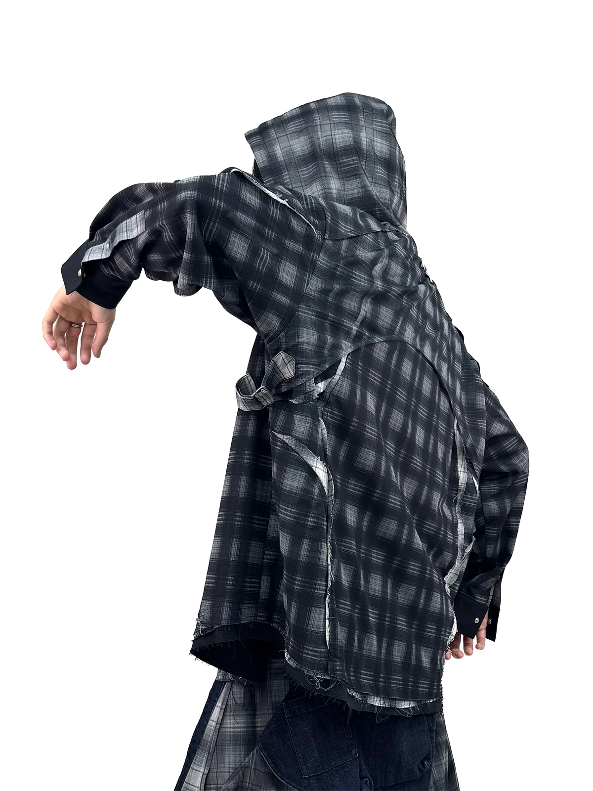 Mesh-Look Two-Piece Loose-Fit Casual Shirt with Hood
