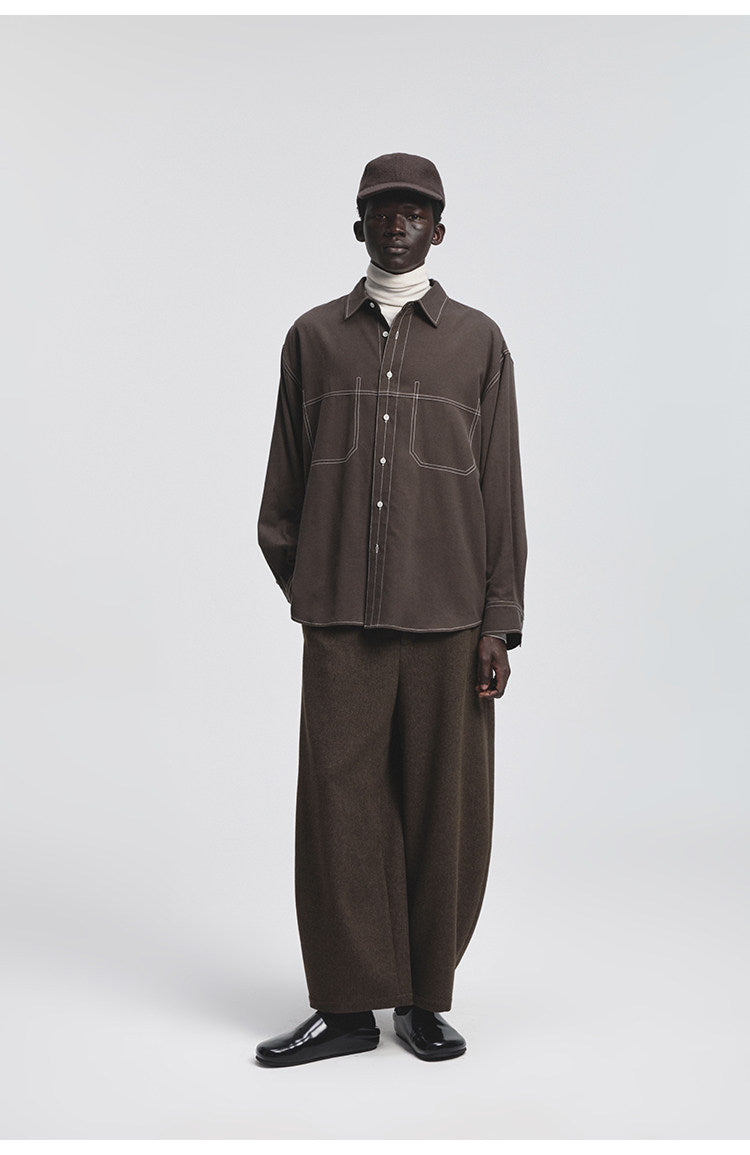 Stitch-Decorated Casual Shirt